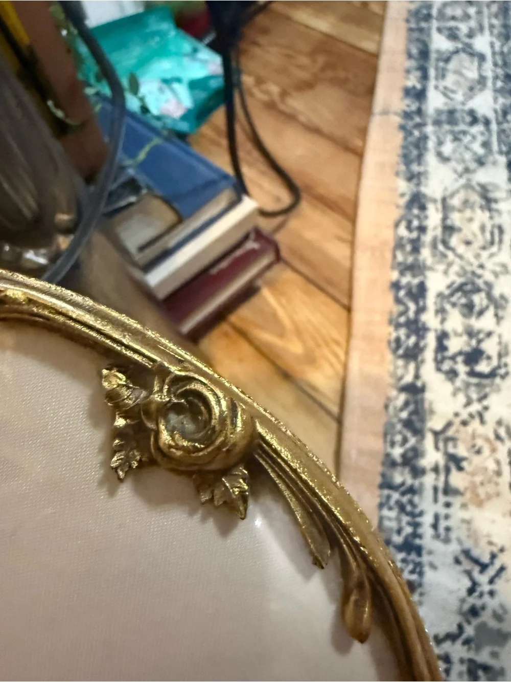 Vintage Hollywood regency ornate Gold Hand Mirror and Brush Set